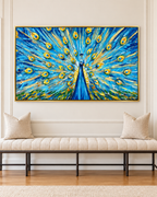 Crown of Feathers 100% Hand Painted Wall Painting (With Golden Outer Floater Frame frame) (27.5x55 Inches)