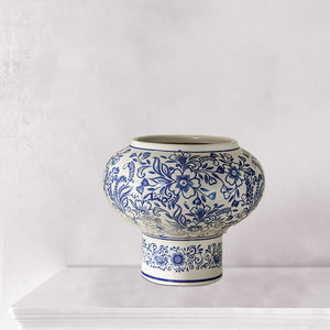 Blue Floral Harmony  Indoor Planter for Home - Medium