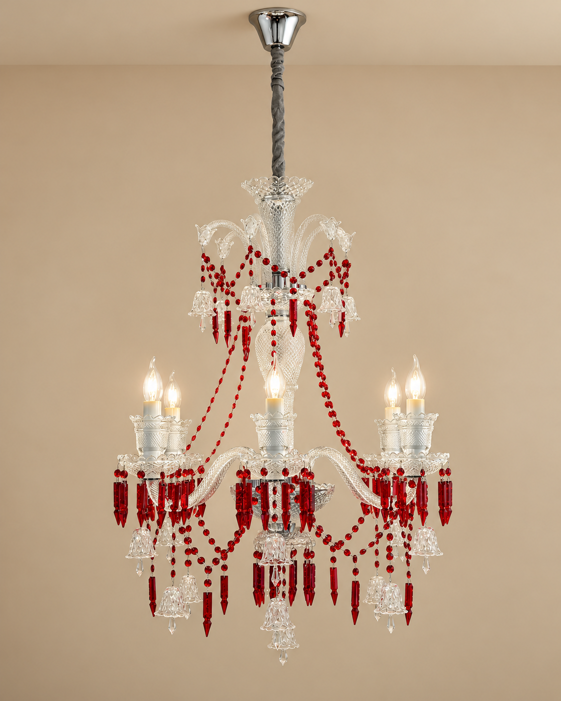Celestia Grandeur Chandelier for Home & item for Home Decoration - Red