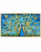 Crown of Feathers 100% Hand Painted Wall Painting (With Golden Outer Floater Frame frame) (27.5x55 Inches)