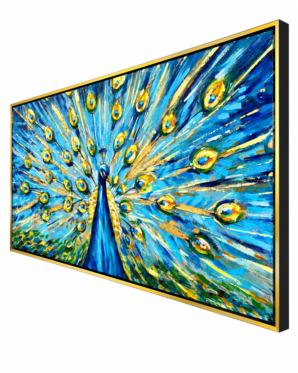 Crown of Feathers 100% Hand Painted Wall Painting (With Golden Outer Floater Frame frame) (27.5x55 Inches)