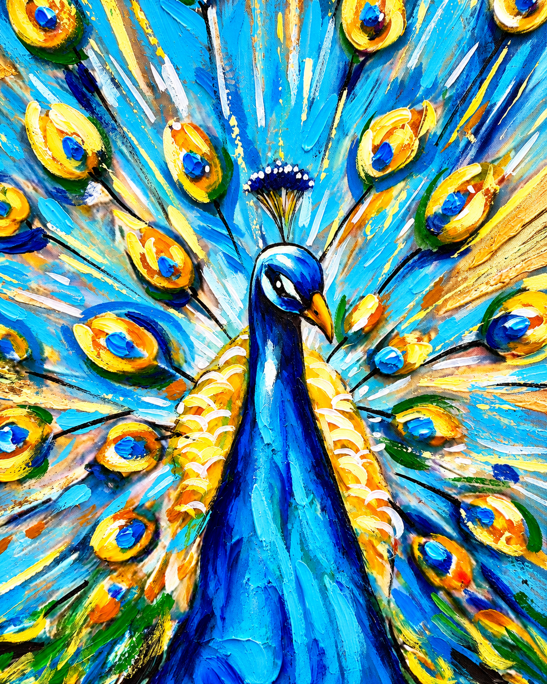 Crown of Feathers 100% Hand Painted Wall Painting (With Golden Outer Floater Frame frame) (27.5x55 Inches)