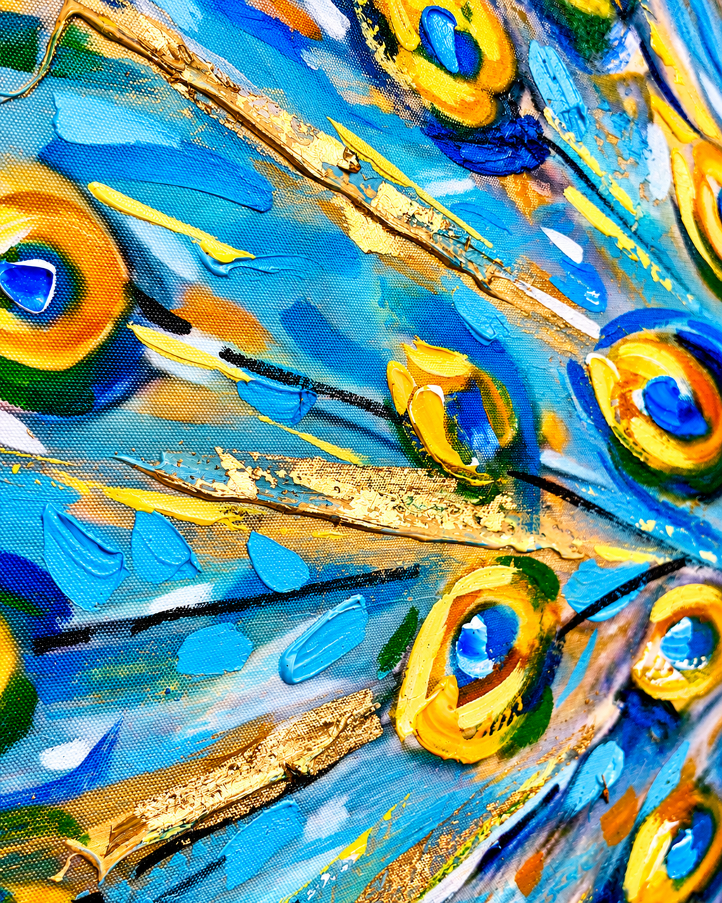 Crown of Feathers 100% Hand Painted Wall Painting (With Golden Outer Floater Frame frame) (27.5x55 Inches)