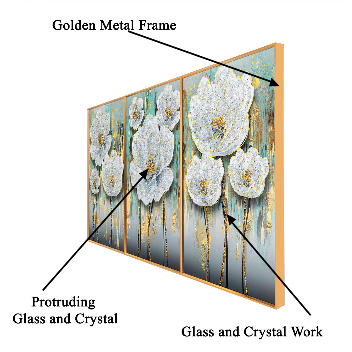 Rosy Reflections Crystal Glass Wall Decor Paintings for Wall Decoration at Home - Set of 3