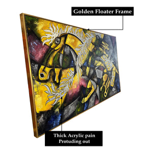 Cosmic Horses Hand Wall Painting For Home (Comes With an Outer Floater Frame)