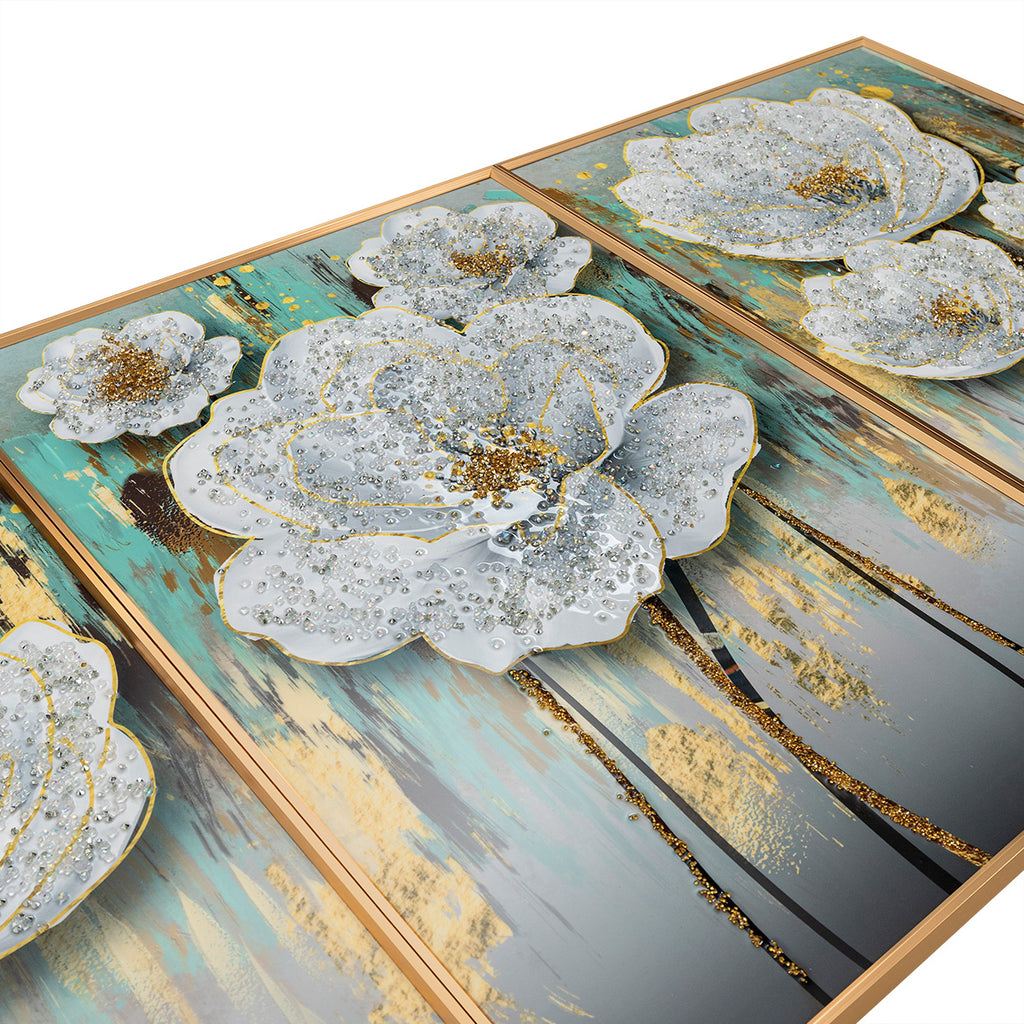 Rosy Reflections Crystal Glass Wall Decor Paintings for Wall Decoration at Home - Set of 3