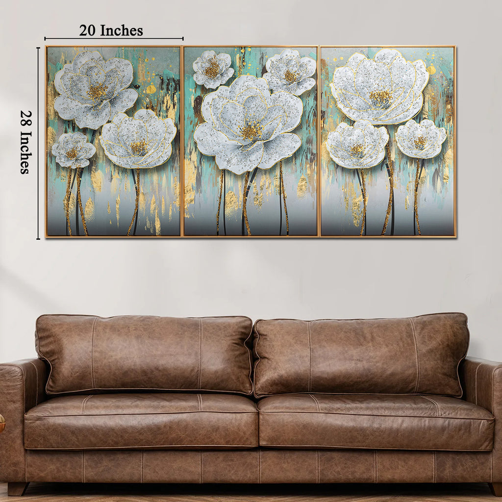 Rosy Reflections Crystal Glass Wall Decor Paintings for Wall Decoration at Home - Set of 3