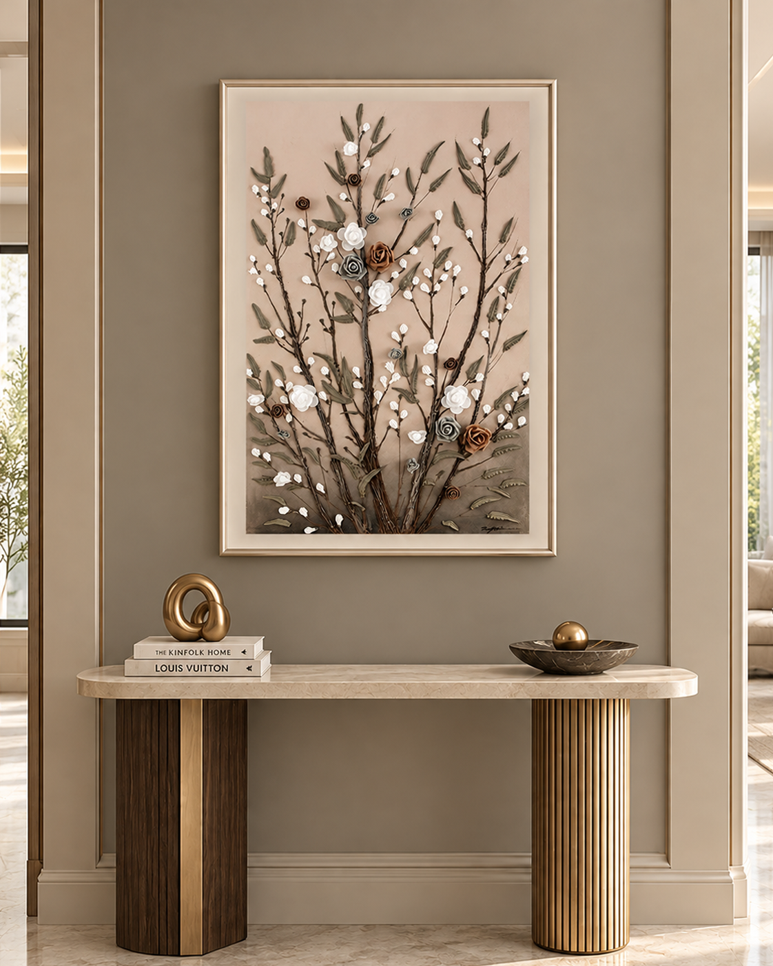 Meadow Roses Hand painting for Home Wall (With Outer Floater Frame) (47x31.5 Inches)