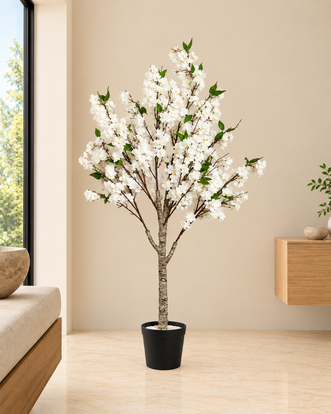Sichuan Cherry Blossom Artificial Indoor Plant For Home ( Natural feel )  ( 4.6 Feet )