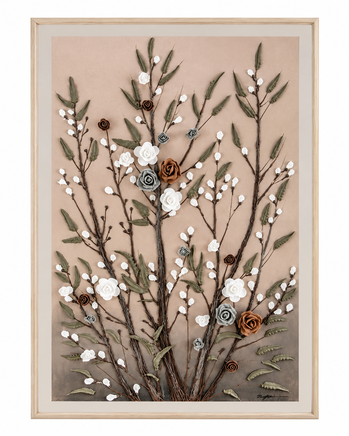 Meadow Roses Hand painting for Home Wall (With Outer Floater Frame) (47x31.5 Inches)