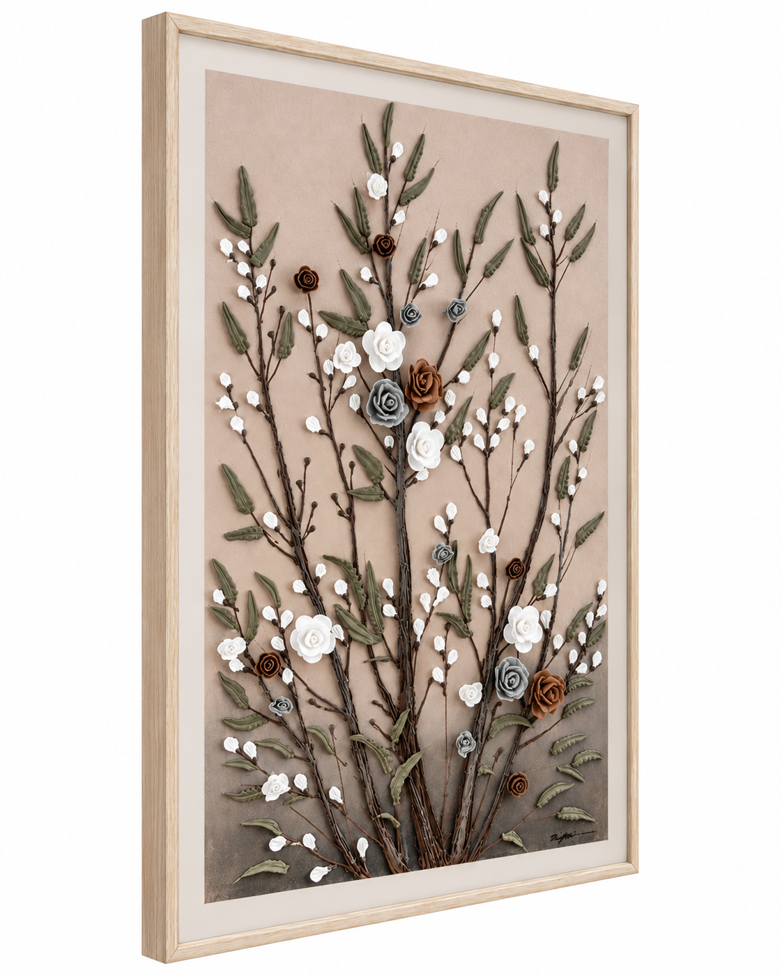 Meadow Roses Hand painting for Home Wall (With Outer Floater Frame) (47x31.5 Inches)