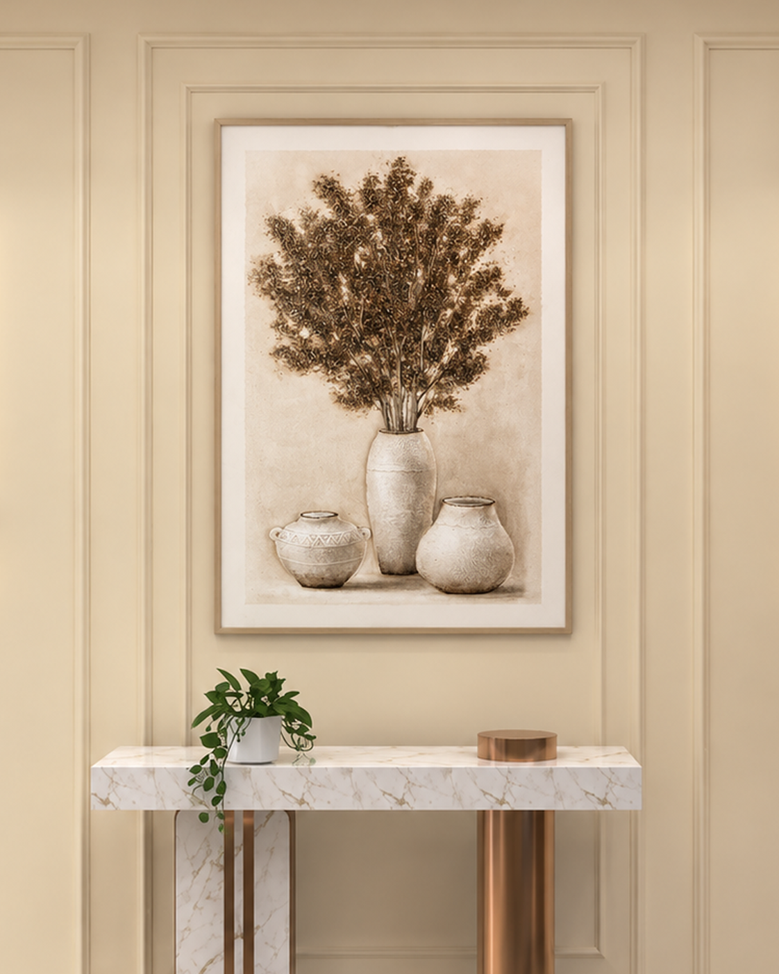 Vintage Botanicals Hand painting for Home Wall (With Outer Floater Frame) (47x31.5 Inches)