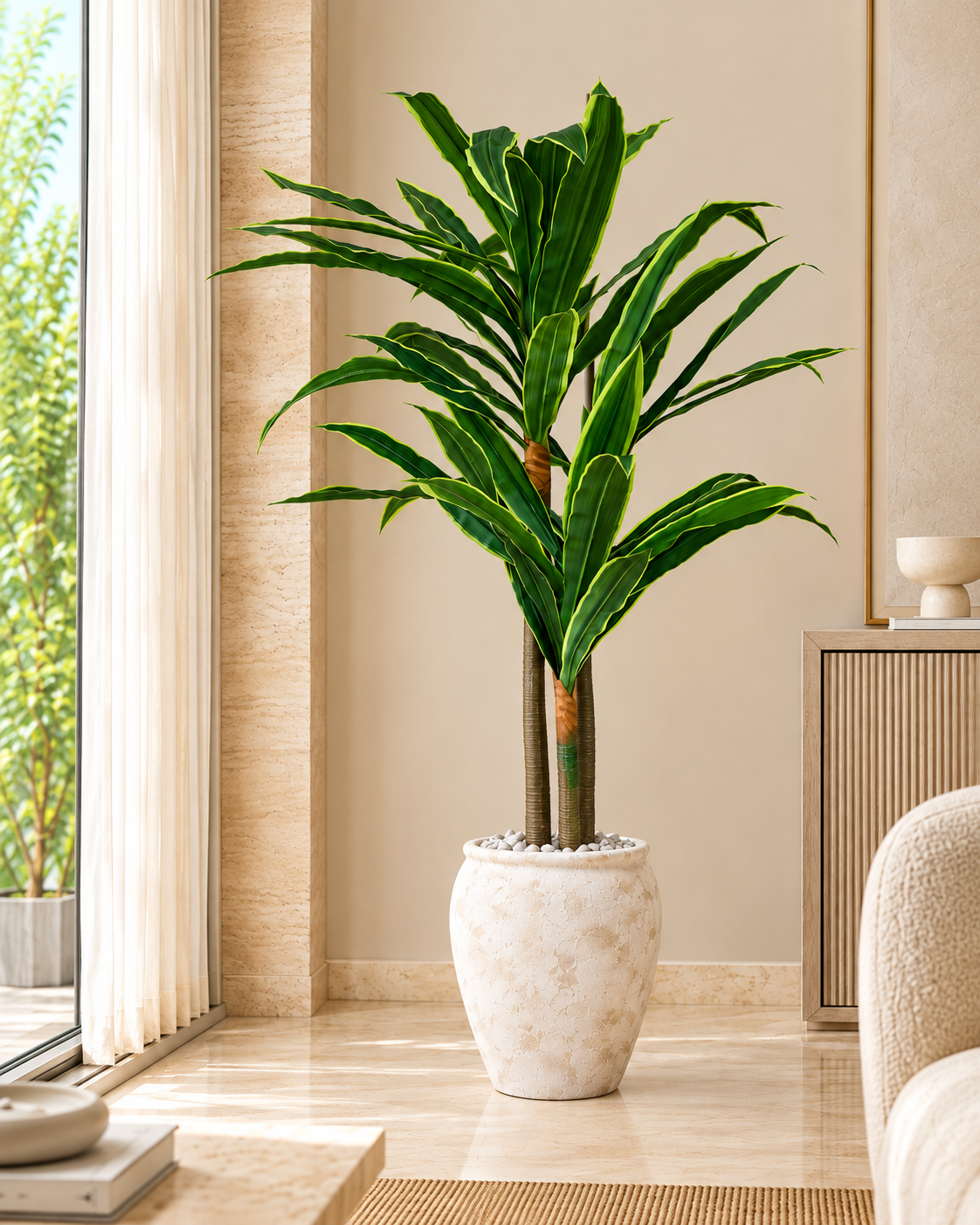 Evergreen Yemen Artificial Indoor Plant For Home ( 6.2 Feet ) (Natural Feel)
