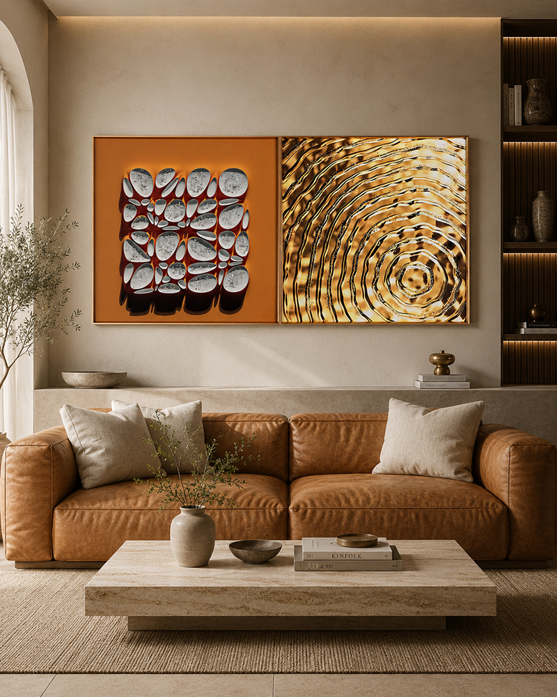 Whispers of Nature Crystal Glass Decorative Abstract Paintings  - Set of 2