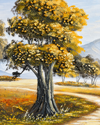 Valley Passage Handmade Nature Painting For Home (With Golden Outer Floater Frame ) (27.5x55 Inches)