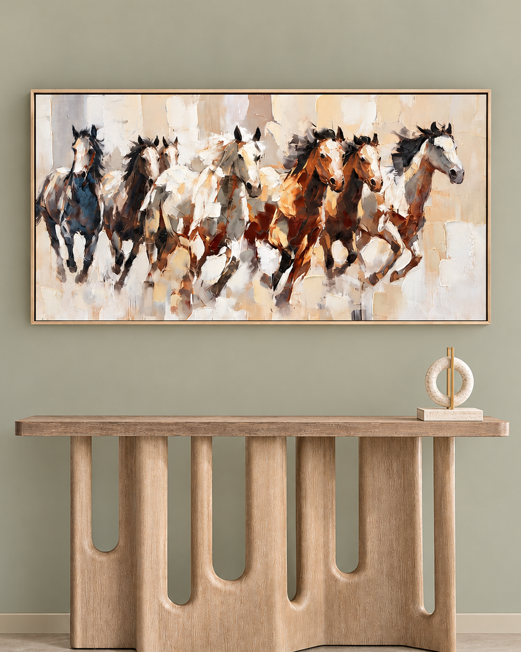 Spirit of Seven Running Horse Handmade painting for Home & Wall Decoration Item (With Outer Floater Frame) (27.5x55 Inches)