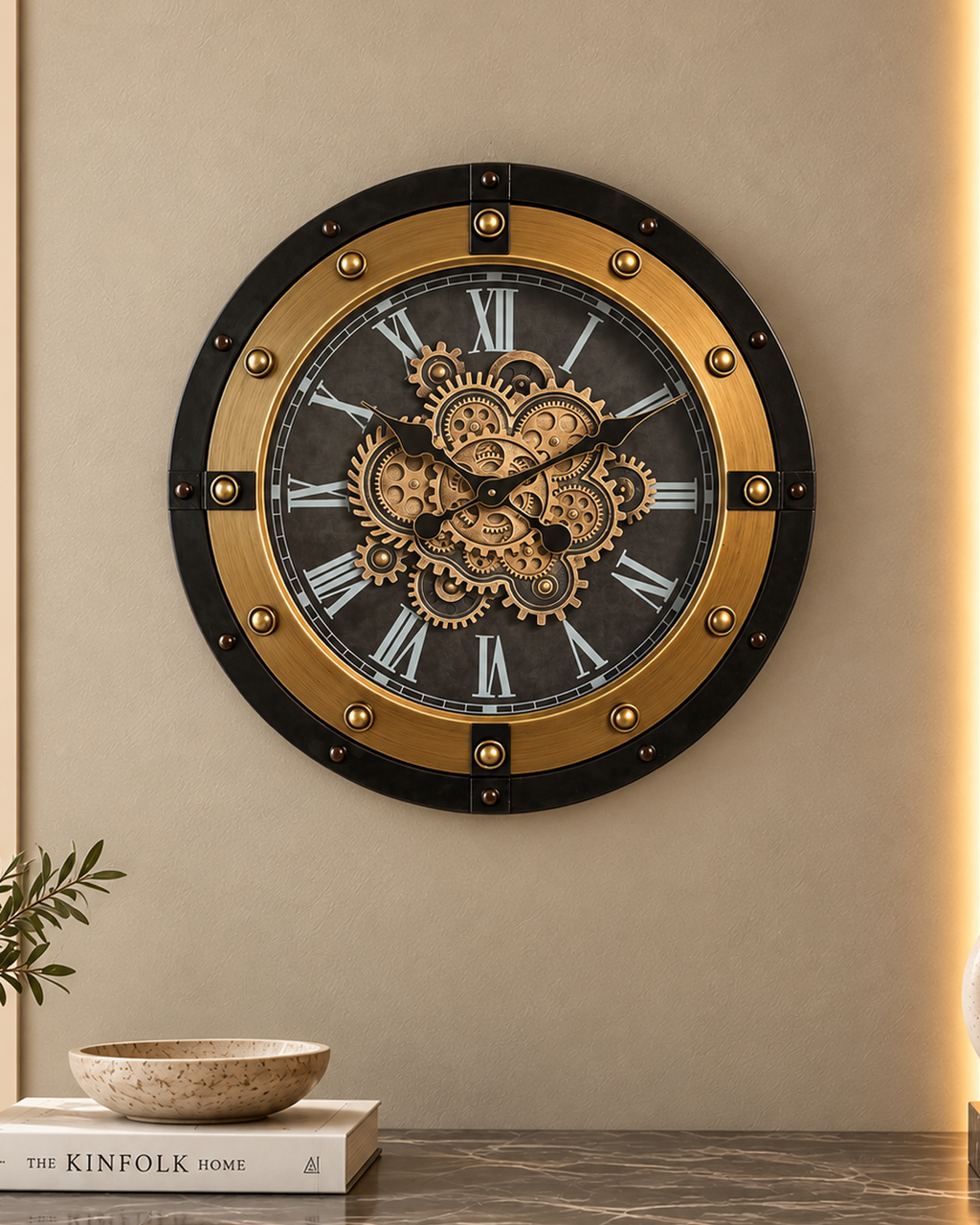 Elite Hour Luxury Designer Silent Movement Wall Clock With Moving Gear Mechanism (Steel Body)