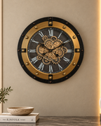 Elite Hour Luxury Designer Silent Movement Wall Clock With Moving Gear Mechanism (Steel Body)