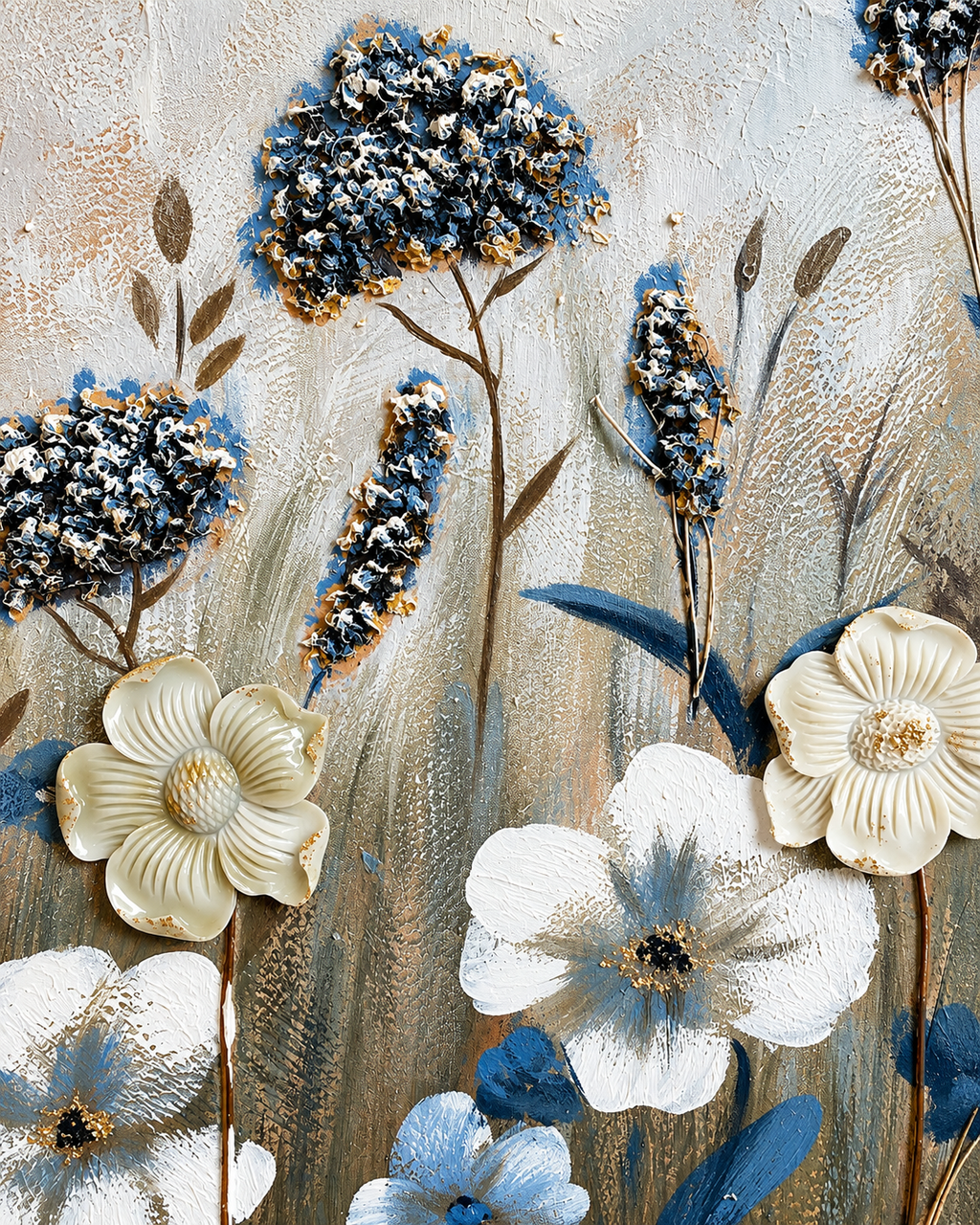 Wildflower Serenity 100% Hand Wall Painting For Home (outer Floater Frame ) (47 x 31.5 Inches)