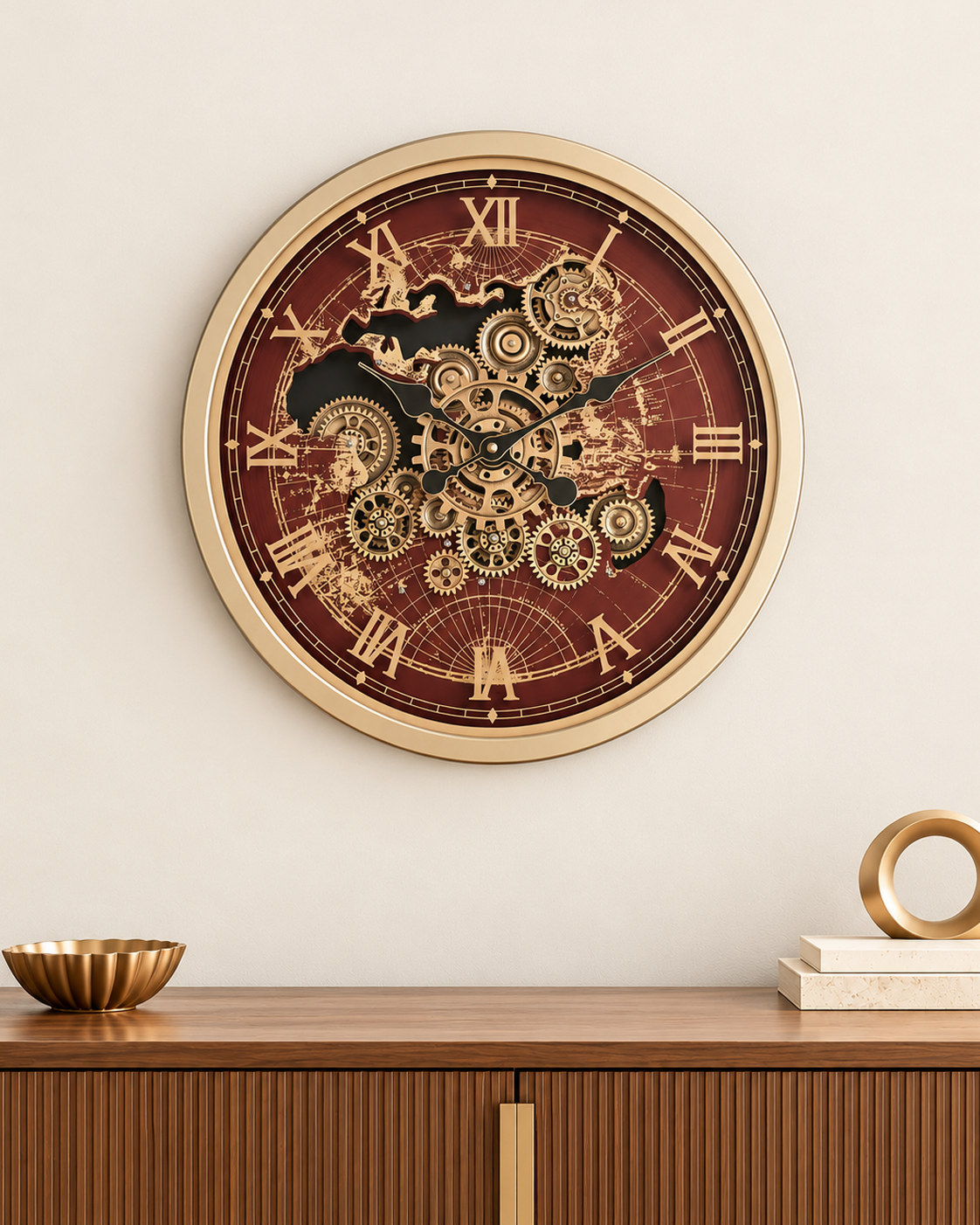 Worldline Timepiece Luxury Designer Silent Movement Wall Clock For Living Room With Moving Gear Mechanism Buy Wall Clock Online - Medium (Wine Red) (Brushing Luxury Watch Dial Collection)