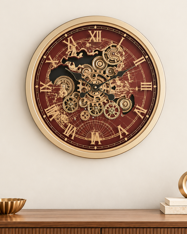 Worldline Timepiece Luxury Designer Silent Movement Wall Clock For Living Room With Moving Gear Mechanism Buy Wall Clock Online - Medium (Wine Red) (Brushing Luxury Watch Dial Collection)