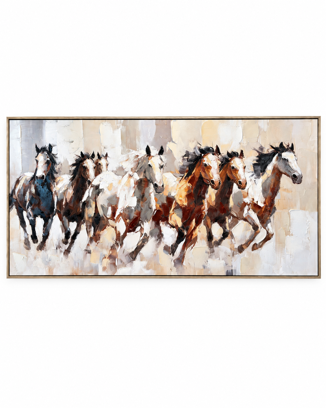 Spirit of Seven Running Horse Handmade painting for Home & Wall Decoration Item (With Outer Floater Frame) (27.5x55 Inches)