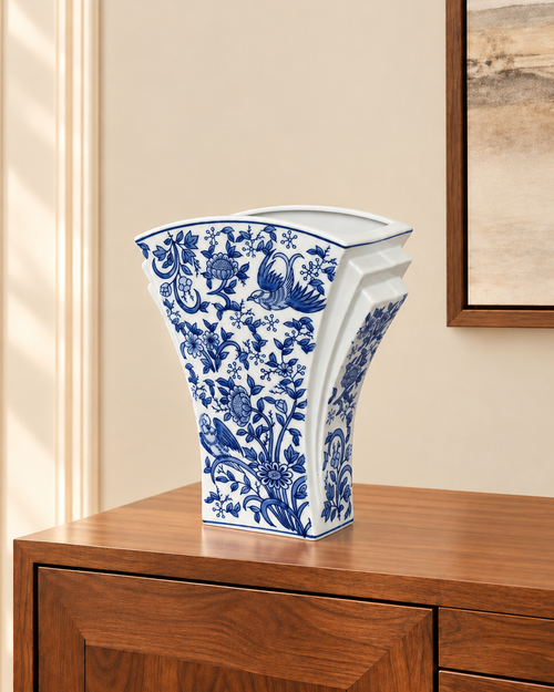 Classic Charm Decorative Vase For Home & Item for Home Decoration (Blue Pottery )