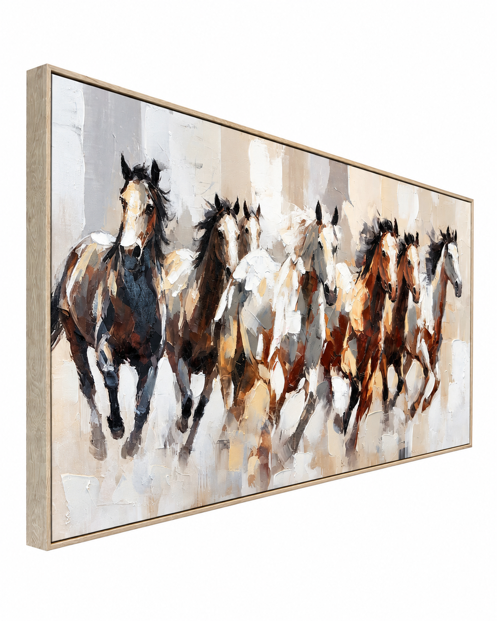 Spirit of Seven Running Horse Handmade painting for Home & Wall Decoration Item (With Outer Floater Frame) (27.5x55 Inches)