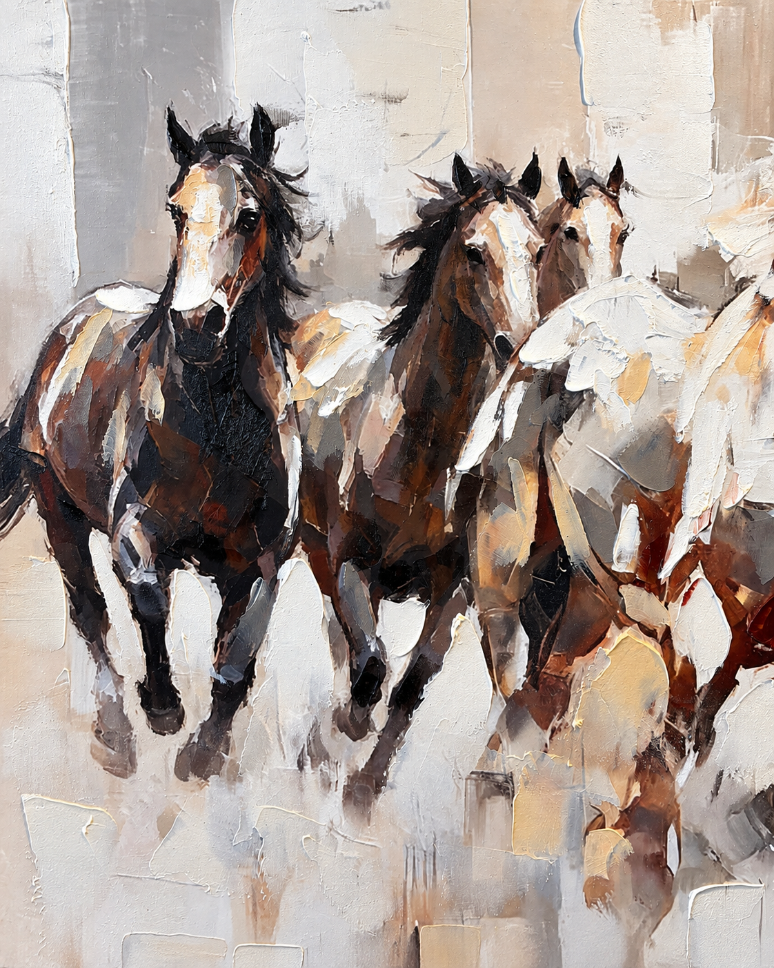 Spirit of Seven Running Horse Handmade painting for Home & Wall Decoration Item (With Outer Floater Frame) (27.5x55 Inches)