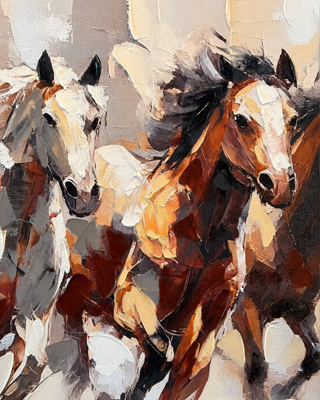 Spirit of Seven Running Horse Handmade painting for Home & Wall Decoration Item (With Outer Floater Frame) (27.5x55 Inches)