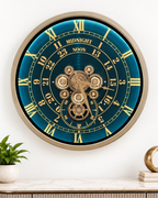 Mystic Motion Luxury Designer Silent Movement Wall Clock For Living Room With Moving Gear Mechanism- Medium (Blue)  (With Light & Remote) (Brushing Luxury Watch Dial Collection)
