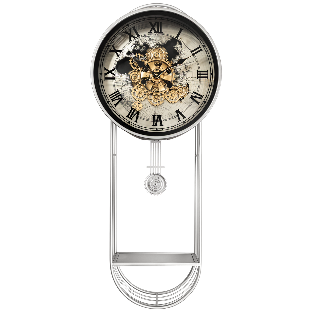 Phantom Dial Designer Silent Movement Pendulum Clock With Moving Gear Mechanism (Steel Body)