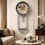 Phantom Dial Designer Silent Movement Pendulum Clock With Moving Gear Mechanism (Steel Body)