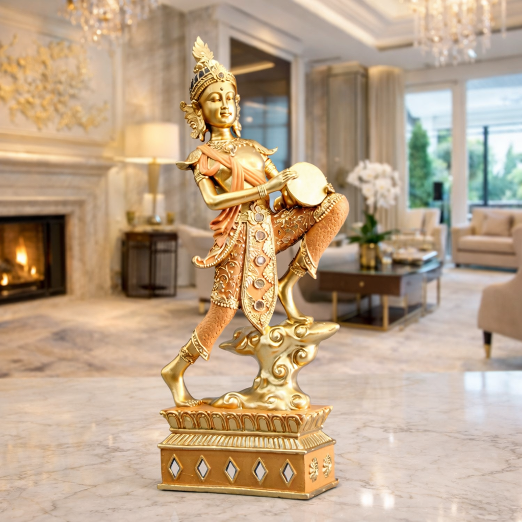 Golden Beat Buddha Home Decoration Showpiece & Items for Room Decoration