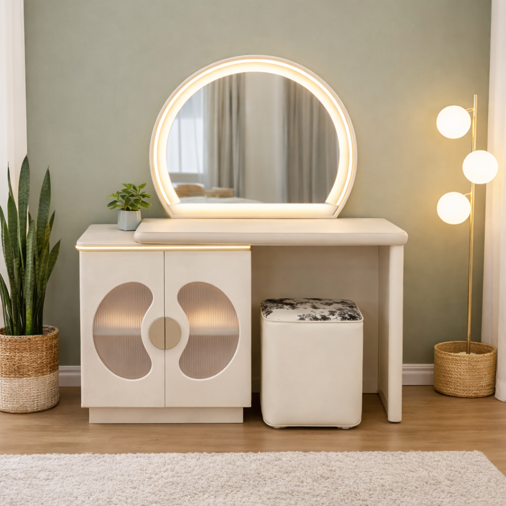 Ivora Bloom Dressing Table & Vanity Set With Mirror & Chair