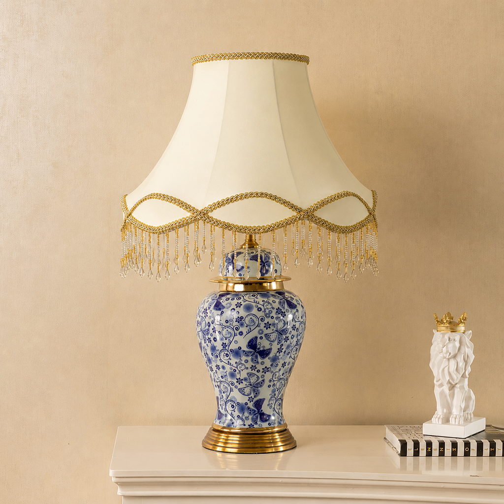 Antique Aura Designer Table Lamps for Living Room (Victorian Shade) (Blue Pottery)