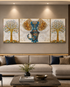 The Udaipur Elephant Framed Crystal Glass Wall Paintings For Home - Set of 3 (Pearl Work)