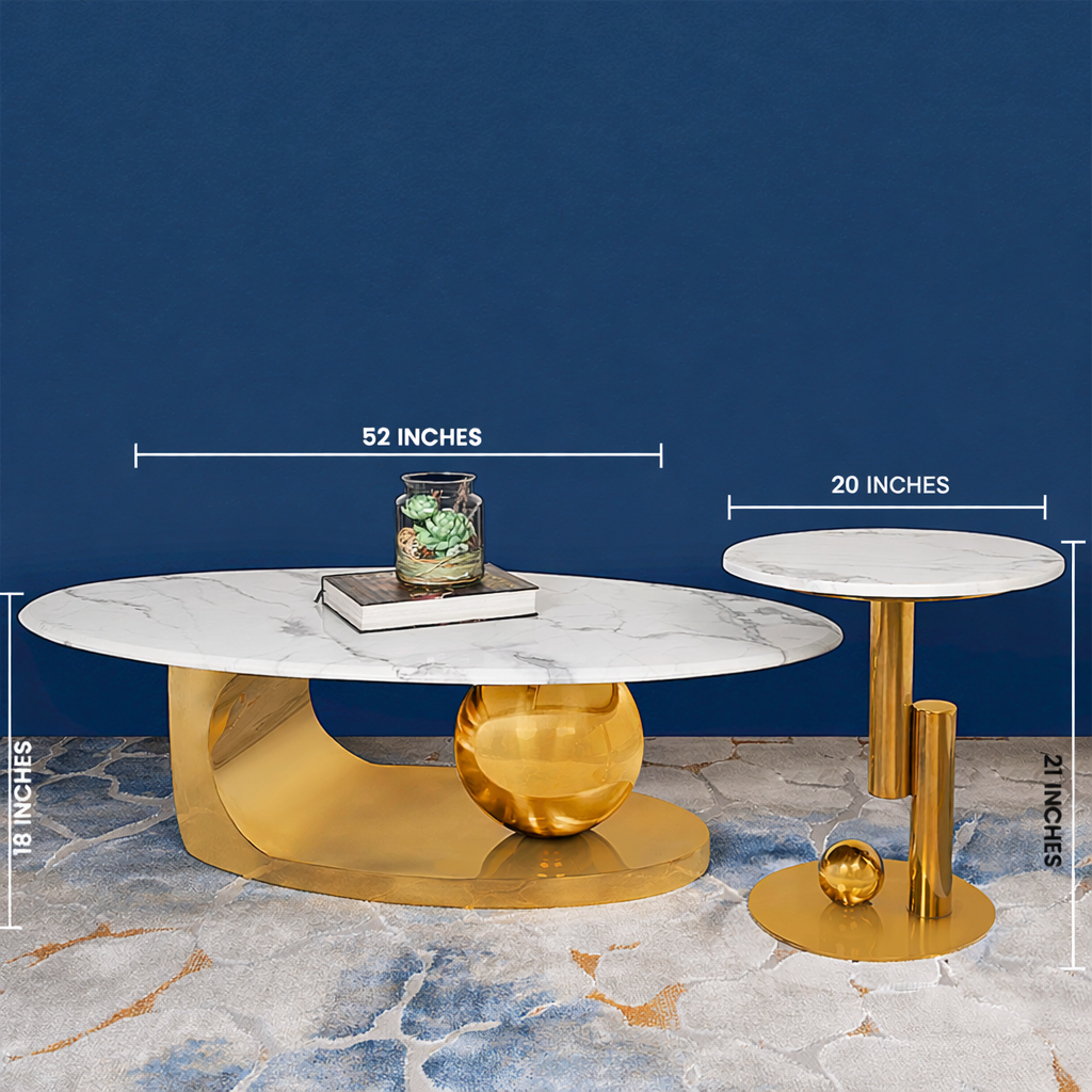 Amara Gold Base Round Accent Table With Side Table - Set of 2 (Stainless Steel)