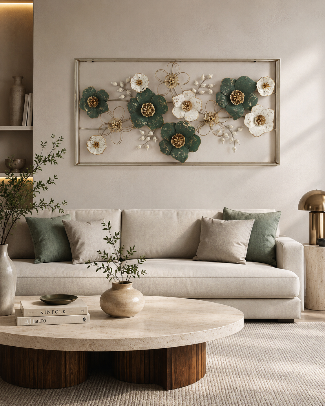 Seville luscious Ivory & Gold florals Metal Wall - Gold Foil Work