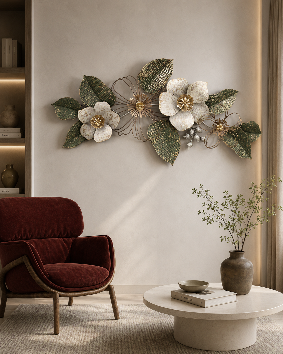 Long Beach Vintage Styled Florals Wall Decoration Metal Wall Art - Gold Foil Work