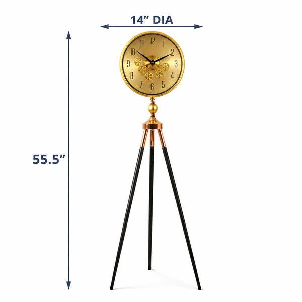 Momentum Dial Tripod Base Luxury Designer Clock With Moving Gear Mechanism