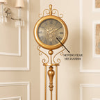 Classic Crown Luxury Designer Silent Movement Standing Clock With Moving Gear Mechanism (Steel Body)