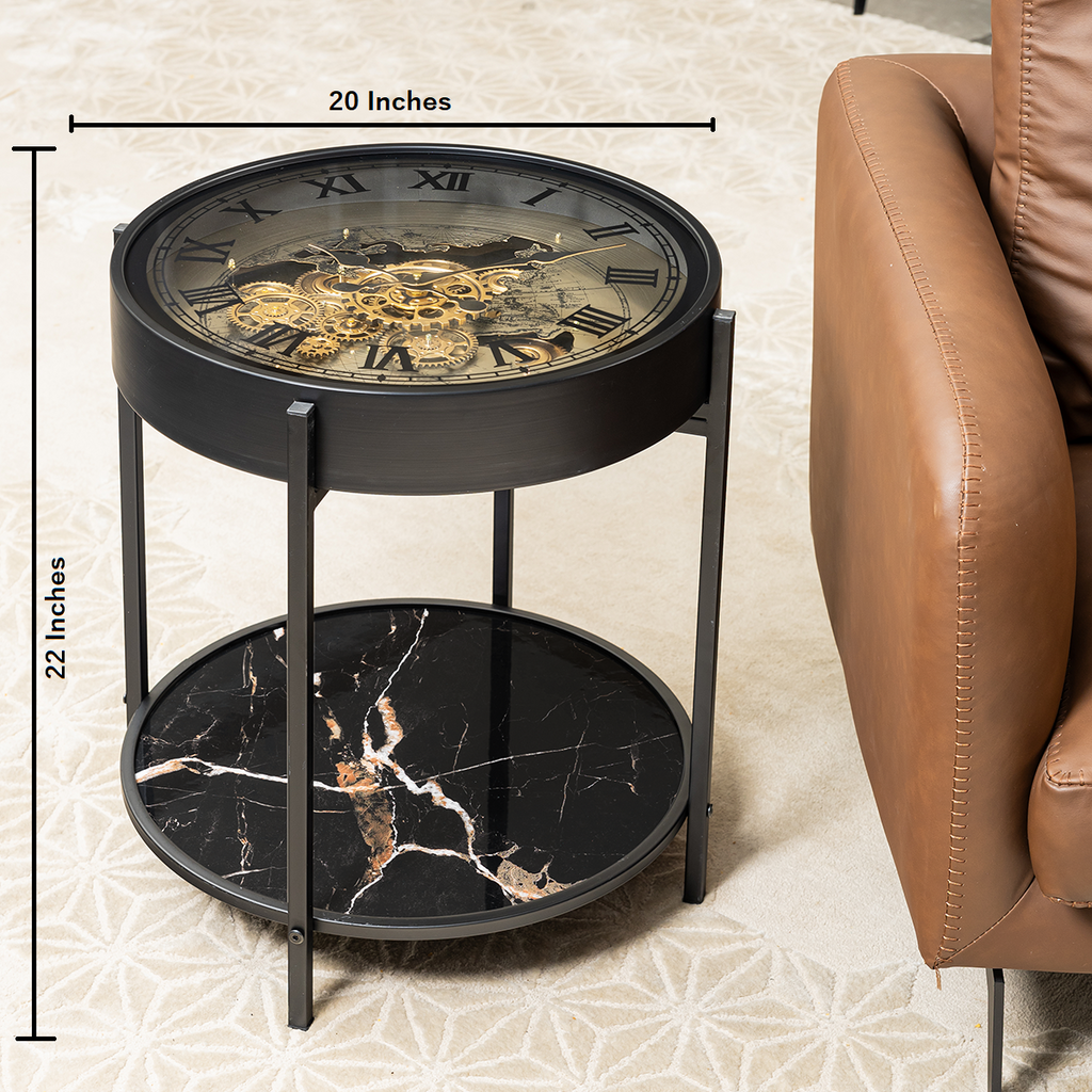 Phantom Dial Tea Table Clock With Moving Gear Mechanism (Steel Body)