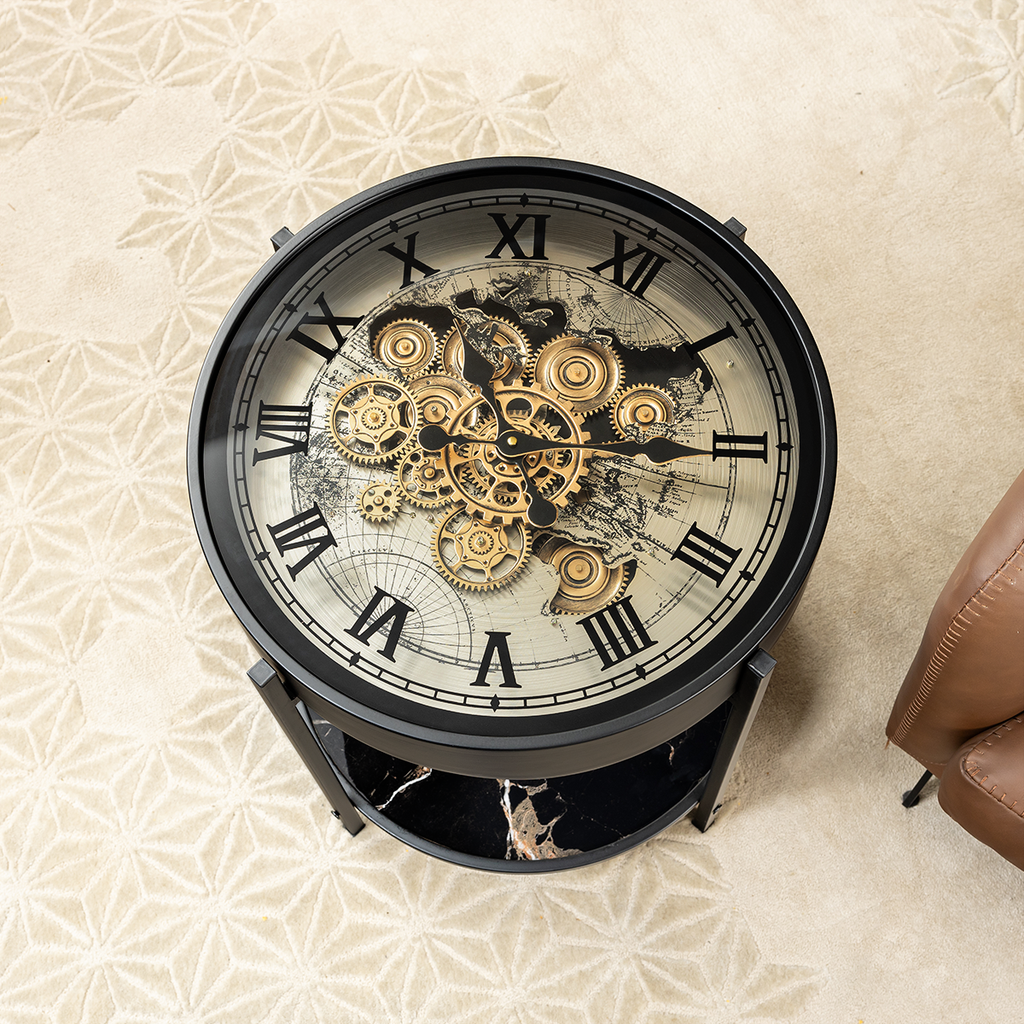 Phantom Dial Tea Table Clock With Moving Gear Mechanism (Steel Body)