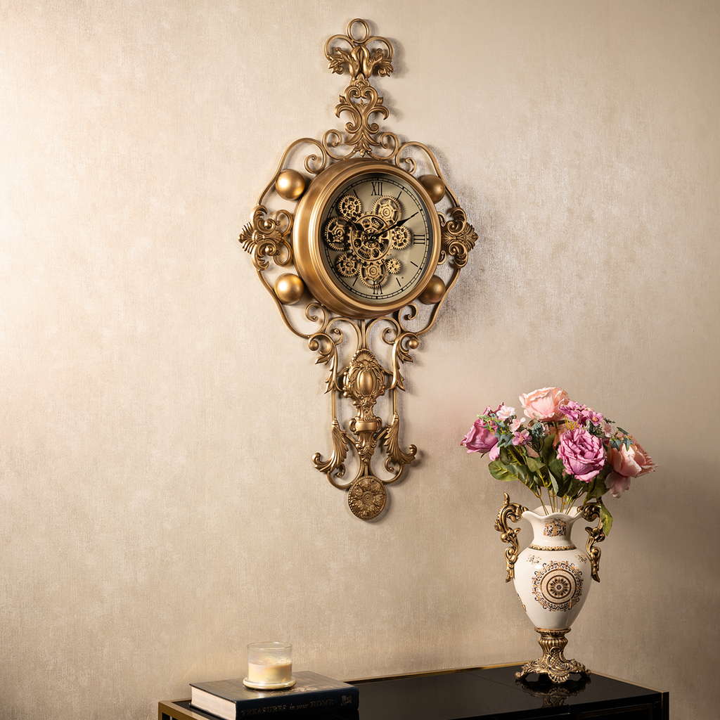 Grand Florentine Luxury Designer Wall Clock With Moving Gear Mechanism Buy Wall Clock Online (Steel Body)