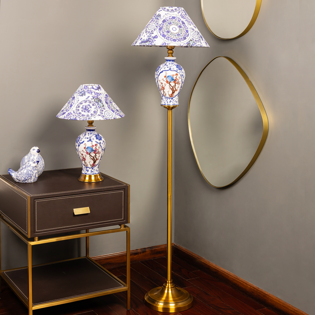 Timeless Blue Porcelain Table Lamp and Floor Lamp Combo (Blue Pottery)