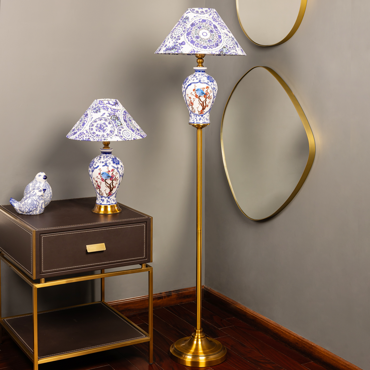 Timeless Blue Porcelain Table Lamp and Floor Lamp Combo (Blue Pottery)