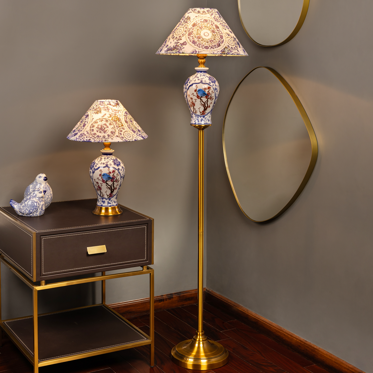 Timeless Blue Porcelain Table Lamp and Floor Lamp Combo (Blue Pottery)