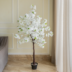 White Cherry Blossom Glow Artificial Indoor Plant For Home - 6 Feet