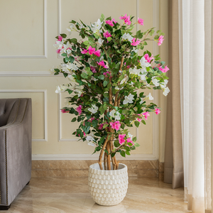 Vibrant Pink & White Bougainvillea Artificial plant - (5 Feet)